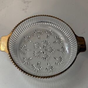 vintage Fire-King Anniversary Bowl gold trim starburst glass relish dish